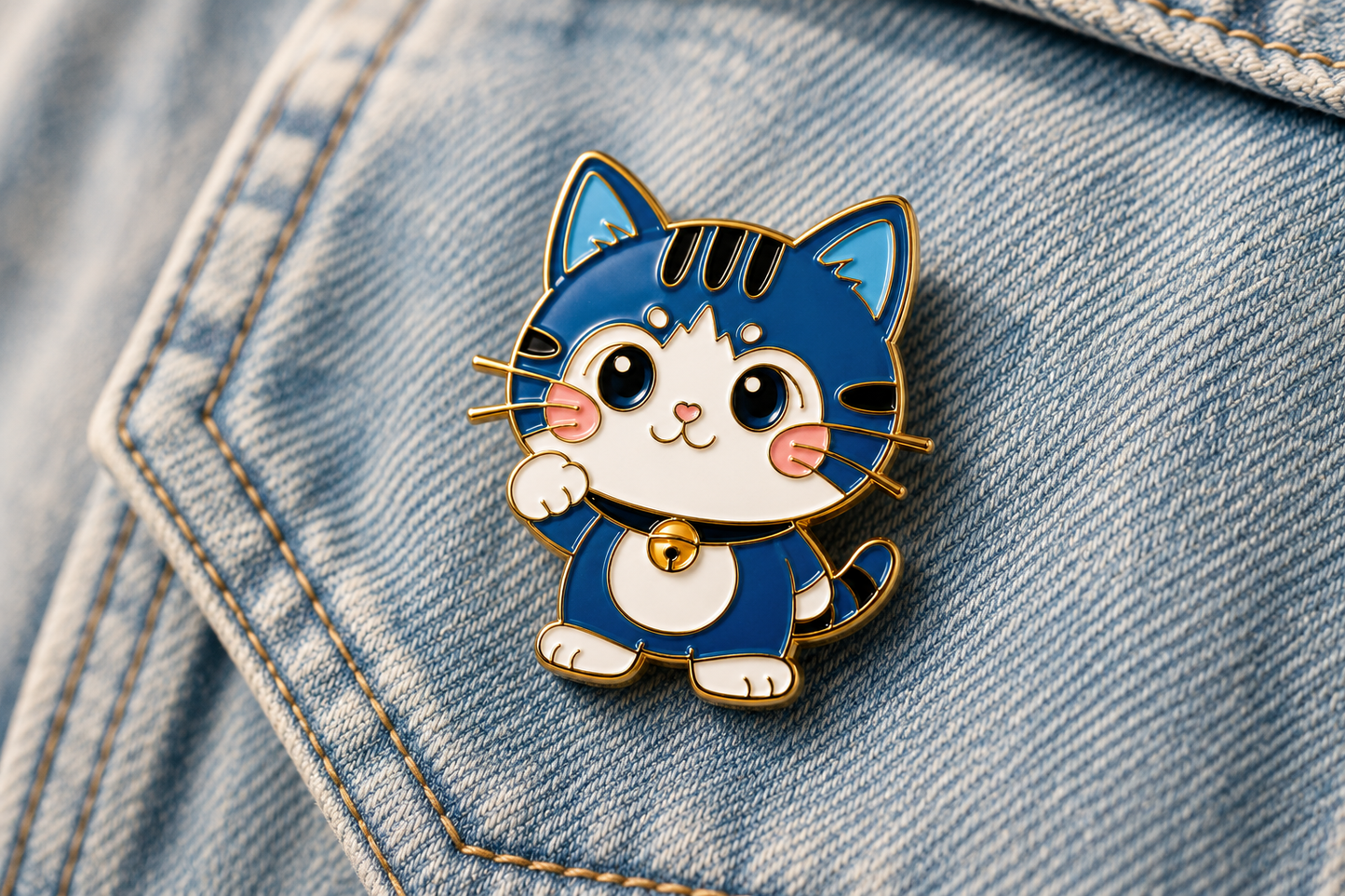 Blue Lucky Cat Enamel Pin
